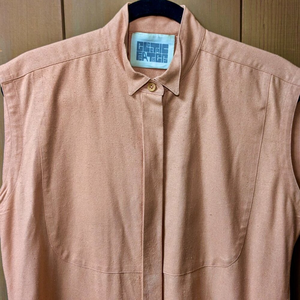 Electric Feathers Peach Silk Noil Button-Up Top - image 8